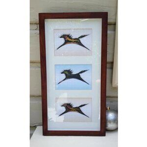 Three Horses Original Art prints Matted/Framed Under Glass in Stained Wood Frame